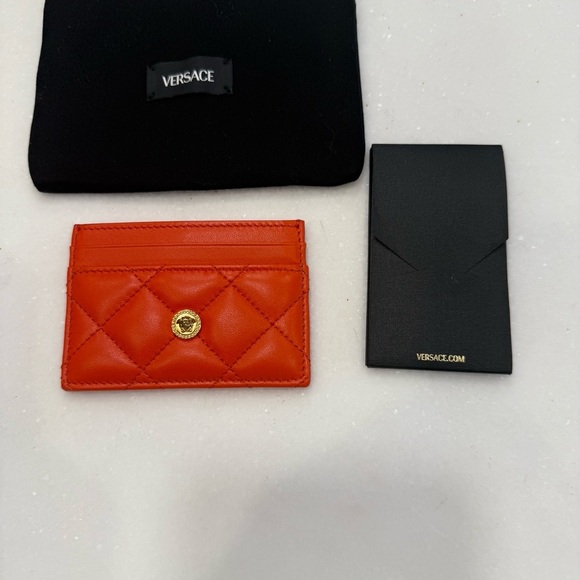 VERSACE Orange Quilted 100% Leather Card Case BRAND NEW - Picture 10 of 10